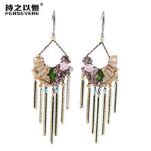 Pendientes de lujo con diseño de flor de cristal para mujer, aretes largos con borlas, estilo bohemio, coloridos, para boda, 2020 2024 - compra barato