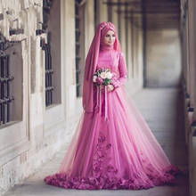 Мусульманское свадебное платье с цветочной аппликацией, размер, цвет, подгонянное, длинный рукав, длина до пола, на бретелях, свадебное платье, muslimsk badedrakt 2024 - купить недорого