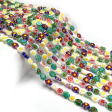 Cuentas espaciadoras para fabricación de joyas, cuentas de artesanía sueltas de vidrio de 6x8mm con diseño de flores mezcladas, para collar, pulsera 2024 - compra barato