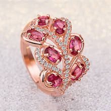 Open Adjustable Ethnic Style Wedding Rose Gold Rings For Women Luxury Leaves Ring Red Flower Cubic Zirconia Stone Ringen Bride 2024 - buy cheap