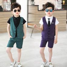 2021 Striped Summer Boys Suits Vest Shorts Shirts 3 PCS Children School Outfits Formal Gentleman Kids Clothes Sets Costumes 2024 - buy cheap