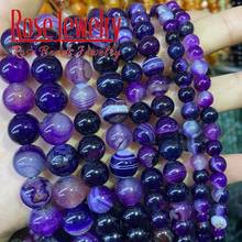 Cuentas de ágata púrpura Natural para fabricación de joyas, abalorios sueltos redondos de ónix de 15 pulgadas, hebra de 4, 6, 8, 10, 12 y 14MM, accesorios para pulseras DIY 2024 - compra barato