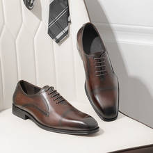 Phenkang-zapatos Oxford de piel auténtica para hombre, calzado con cordones de punta estrecha, Oxford, zapatos de plataforma para negocios y bodas, 2021 2023 - compra barato