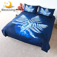 Blesslliving-Juego de ropa de cama con hojas, funda nórdica de acuarela, azul oscuro, planta energía, lino, hojas blancas, Juego de 3 piezas 2024 - compra barato