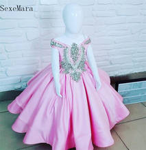 SexeMara/Платья на день рождения для маленьких девочек; Розовая атласная одежда с серебряными кристаллами и бусинами для маленьких девочек; одежда для особых случаев 2024 - купить недорого