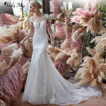 Adoly Mey Gorgeous Appliques Beading Mermaid Wedding Dresses 2020 Elegant Scoop Neck Long Sleeve Trumpet Bridal Gown Plus Size 2024 - buy cheap