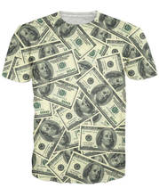 Camiseta harajuku de verão, modelo feminino e masculino, camiseta 100 com dólar e caçada, camisa de dolla conta yall, dinheiro, 3d 2024 - compre barato