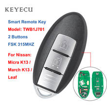 Keyecu-mando a distancia inteligente para coche, 2 botones, 315MHz, Chip ID46, nombre del modelo: TWB1J701, para Nissan Micra K13 March K13 Leaf 2024 - compra barato