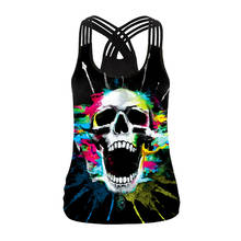 Summer Women Sport Vest Skull 3D Print Female Yoga Shirt Running Fitness T-shirts Gym Sun-top Cross Halter Tank Tops Slim Blouse 2024 - buy cheap