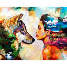 PhotoCustom Acrylic Paint By Numbers Girl And Wolf  DIY Frameless 60x75cm Oil Painting By Numbers On Canvas Digital Hand Paintin 2024 - buy cheap