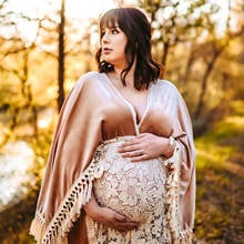 Vestido de maternidade com manga longa e bordado, vestido de veludo macio, para mulheres grávidas, fotografia, acessório para presente de chá de bebê 2024 - compre barato