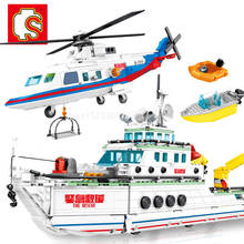 SEMBO City Police Emergency Rescue Boat Military Lifeboat Ship Helicopter Army Lifeguard Figures Building Blocks Kids Toys Gifts 2024 - buy cheap