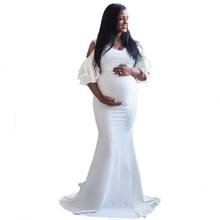Maternity Off Shoulder Dress Pregnant Women Sexy V Neck Cotton Short Sleeve  Pregnancy Maxi Gown Photography Props Clothing New 2024 - buy cheap