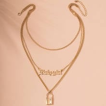 Ins 2020 New Gold Chain Lock Key Angel Love Baby Girl Letters Pendant Choker Necklace Korean Fashion Chic Party Jewelry 2024 - buy cheap
