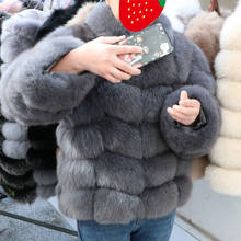 Женское короткое пальто из натурального меха лисы, с рукавом девять четвертей, теплая зимняя одежда 2024 - купить недорого