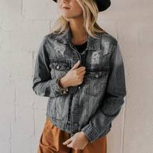 Jaqueta feminina sobretudo jeans manga comprida, casaco feminino casual f40 2024 - compre barato