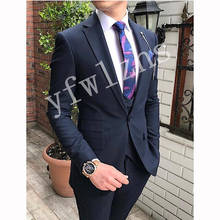 Bonito padrinhos mistura de lã noivo smoking masculino vestido de casamento homem jaqueta blazer formatura jantar (jaqueta + calça + gravata colete) a128 2024 - compre barato