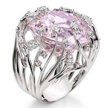 New 925 Sterling Silver Ring Inlaid Pink Crystal Zircon Exaggerated Ring For Woman Wedding Jewelry Gift 2024 - buy cheap