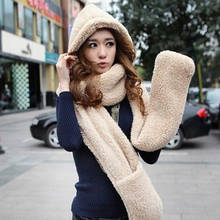 2021 Autumn and winter freeshipping super warm plush sheep Wool cap with scarf gloves hat  Women fashion women warm scarf set 2024 - buy cheap