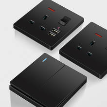 250V 86MM British standard Black large panel advanced household 1/2/3/4gang 1/2way switch socket with USB interface socket 2024 - buy cheap