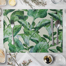 1 Pcs Placemat Table Mat Hand Painted Green Leaves Printed For Tables Heat-insulation Linen Kitchen Dining Pads 2024 - buy cheap
