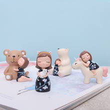 Conjunto de 4 peças decoração de bolo para meninas, mini estatueta de unicórnio e urso polar, jardim de fadas, presente de festa de natal 2024 - compre barato