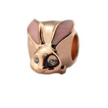 Розовые эмалированные уши, милый кролик, хрустальные бусины для шармов, браслеты для женщин, изящные розовые золотые ювелирные изделия, прозрачные CZ бусины для изготовления ювелирных изделий 2024 - купить недорого