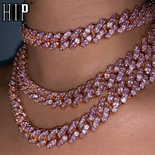 Hip Hop 12MM Full Iced Out Paved Pink Rhinestones Miami Prong Cuban Chain CZ Bling Rapper Necklaces Bracelet For Men Jewelry 2024 - buy cheap