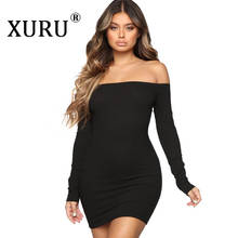 XURU European and American long-sleeved solid color strapless dress  autumn new women's casual dress 2024 - buy cheap