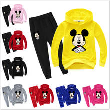 Primavera outono dos desenhos animados mickey imprimir bebê meninos de manga longa t camisa hoodies + calças 2 pçs conjunto meninas roupas moletom miúdo treino 2024 - compre barato