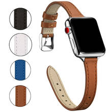 Bandas de cuero delgadas para Apple Watch, 38mm, 40mm, 42mm, 44mm, pulsera fina de cuero para iWatch SE Series 6/5/4/3/2/1 2024 - compra barato