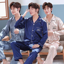 2020 outono de seda cetim manga longa pijama conjuntos para homens coreano macio pijamas terno masculino homewear loungewear casa roupas 2024 - compre barato
