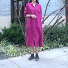 Women Loose Solid Color Linen Dress Ladies Vintage Flax Dress Female Spring Summer Dresses 2022 2024 - buy cheap