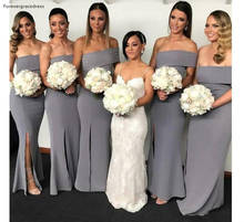 Dark Gray Mermaid Bridesmaid Dresses Strapless Split Wedding Guest Western Floor Length Maid of Honor Gowns 2024 - buy cheap