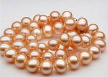 elegant 9-10MM south sea natural round gold pink pearl necklace 18inch 2024 - buy cheap