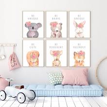 Canvas Posters Prints Lovely Cartoon Animal With Flowers Bunny Inspirational Phrase Picture For Nursery Wall Art Kids Room Decor 2024 - buy cheap