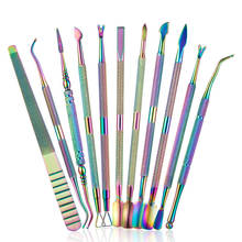 Pinça para cutícula de unhas com 11 estilos arco-íris de aço inoxidável, empurrador de cutícula, ferramenta para manicure e limpeza facil 2024 - compre barato