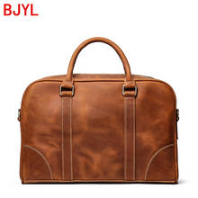 New top layer cowhide handbag Men portable briefcase crazy horse leather shoulder messenger bag large capacity computer bag 14" 2024 - buy cheap