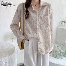Blusa de chiffon floral outono 2021, roupa feminina solta retrô casual estampada manga comprida camisas femininas plus size 11137 2024 - compre barato
