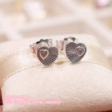 Autumn 100% 925 Sterling Silver Vintage Heart Fans Earrings, Clear CZ Original European Style Brand Jewelry 2024 - buy cheap