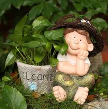 Pastoral Cartoon Portrait Cute Straw Hat Doll Fleshy Flower Pot Resin Ornaments Outdoor Park Balcony Figurines Decoration Crafts 2024 - buy cheap