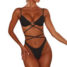 Women Swimsuit Solid Color Bandage Bikini Set Padded Bra Push-up Solid Swimwear Bandage Bathing Suit Swimming Suit 2024 - buy cheap