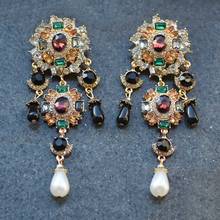 Luxury Vintage Crystal Baroque Big Earrings Women Indian Ethnic Statement Long Dangle Earrings Jewelry Female Faux Pearl Earring 2024 - buy cheap