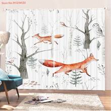 2 Panels Cartoon Window Drapes for Living Room Bedroom Forest Animals Fox Elk Window Curtain Polyester Fabric Decor Curtain 2024 - buy cheap