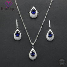 HuiSept Jewelry Set Trendy 925 Silver Ornament for Women Water Drop Shape Sapphire Gemstone Earrings Ring Necklace Wedding Party 2024 - buy cheap