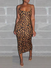 Vestido de verão feminino, slim fit, elegante, midi, alça espaguete, estampa de leopardo 2024 - compre barato