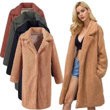 Chaqueta larga de piel sintética para mujer, abrigo cálido con solapa, a la moda, para invierno 2024 - compra barato