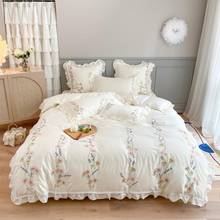 Luxury White Floral Embroidery 100S Egyptian Cotton Bedding Set Queen King Ruffle Duvet Cover Bed Linen Pillowcases Home Textile 2024 - buy cheap