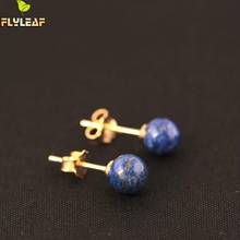 925 Sterling Silver Lapis Lazuli Beads Stud Earrings For Women Simple Style Lady Gift Prevent Allergy Sterling-silver-jewelry 2024 - купить недорого