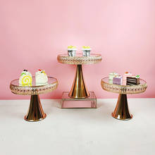 Conjunto de soporte para pasteles de 3 piezas, espejo dorado para cupcakes, diseño tallado hueco, decoración para tartas de fiesta 2024 - compra barato